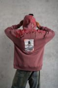 Erkek Ön Ve Arka Baskılı Kapüşonlu 3 İplik Sweatshirt - Gül Kurusu resmi
