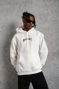 Erkek Kordon İpli Baskılı Kapüşonlu Sweatshirt - Beyaz resmi