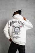 Erkek Kordon İpli Baskılı Kapüşonlu Sweatshirt - Beyaz resmi