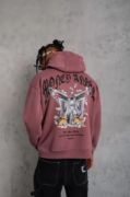 Erkek Kordon İpli Baskılı Kapüşonlu Sweatshirt - Gül Kurusu resmi