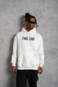 Erkek Kanguru Cep Baskılı Kapüşonlu Sweatshirt - Beyaz resmi