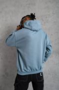 Erkek Armalı Baskılı Kapüşonlu Sweatshirt - Mavi resmi
