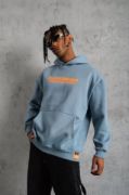 Erkek Armalı Baskılı Kapüşonlu Sweatshirt - Mavi resmi