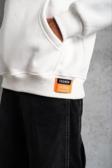 Erkek Armalı Baskılı Kapüşonlu Sweatshirt - Beyaz resmi