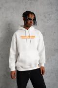 Erkek Armalı Baskılı Kapüşonlu Sweatshirt - Beyaz resmi