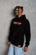 Erkek Armalı Baskılı Kapüşonlu Sweatshirt - Siyah resmi