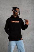 Erkek Armalı Baskılı Kapüşonlu Sweatshirt - Siyah resmi