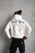 Erkek Baskılı Kapşonlu Sweat - Beyaz resmi