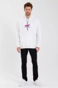 Erkek Baskılı Üç İplik Kapüşonlu Oversize Sweatshirt - Beyaz resmi