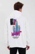 Erkek Baskılı Üç İplik Kapüşonlu Oversize Sweatshirt - Beyaz resmi