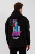 Erkek Baskılı Üç İplik Kapüşonlu Oversize Sweatshirt - Siyah resmi