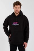 Erkek Baskılı Üç İplik Kapüşonlu Oversize Sweatshirt - Siyah resmi
