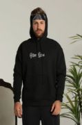 Erkek Sırt Baskılı Oversize Üç İplik Kapüşonlu Sweatshirt - Siyah resmi