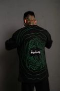 Erkek Bisiklet Yakalı Sırt Baskılı Oversize T-Shirt - Siyah resmi