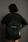 Bisiklet Yakalı Sırt Baskılı Oversize T-Shirt - Siyah resmi