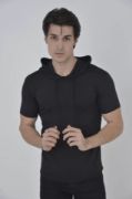 Erkek Kapşonlu Slim Fit T-shirt - Siyah resmi