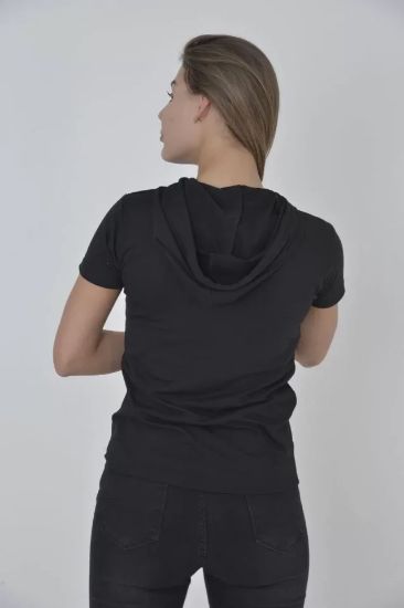 Kapşonlu Slim Fit T-shirt - Siyah resmi