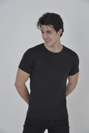 Erkek Gögüs Fileli Slim Fit T-shirt - Siyah resmi