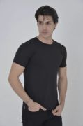 Erkek Yandan Fermuarli Slim Fit T-shirt - Siyah resmi