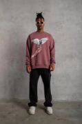 Erkek Güvercin Baskılı Sweatshirt - Gül Kurusu resmi