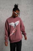 Erkek Güvercin Baskılı Sweatshirt - Gül Kurusu resmi