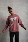 Erkek Güvercin Baskılı Sweatshirt - Gül Kurusu resmi