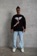 Erkek Güvercin Baskılı Sweatshirt - Siyah resmi
