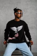 Erkek Güvercin Baskılı Sweatshirt - Siyah resmi