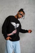 Erkek Güvercin Baskılı Sweatshirt - Siyah resmi