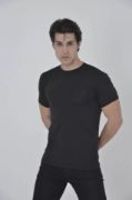 Erkek File Cepli Slim Fit T-shirt - Siyah resmi