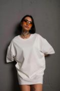 24/1 Düz A Kalite Oversize T-shirt - Beyaz resmi