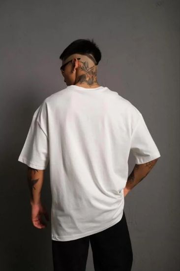 Erkek 24/1 Düz A Kalite Oversize T-shirt - Beyaz resmi