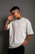 Erkek 24/1 Düz A Kalite Oversize T-shirt - Beyaz resmi