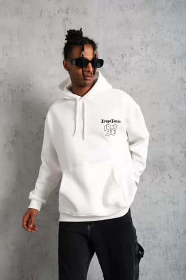 Erkek 98 Baskılı Kapşonlu Sweat - Beyaz resmi