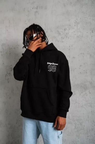 Erkek 98 Baskılı Kapşonlu Sweat - Siyah resmi