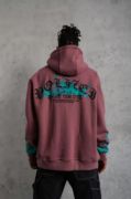 Erkek Üç İplik Içi Pamuklu Alev Baskılı Kapüşonlu Sweatshirt - Gül Kurusu resmi