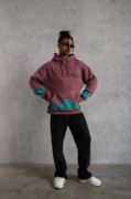 Erkek Üç İplik Içi Pamuklu Alev Baskılı Kapüşonlu Sweatshirt - Gül Kurusu resmi