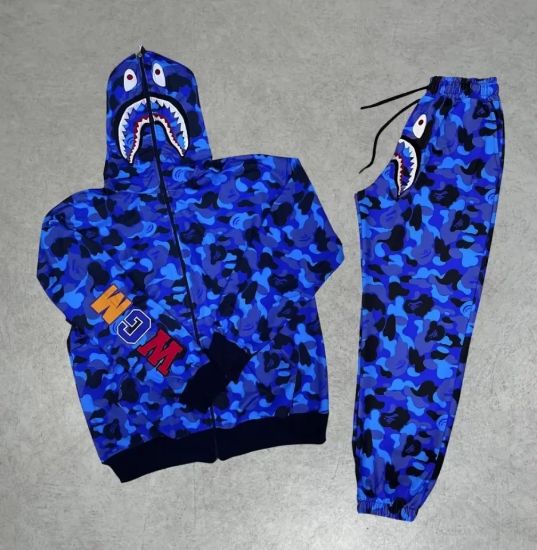 Erkek Nakış İşlemeli Bape Eşofman Takım - Mavi resmi