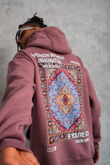 Erkek Kilim Desen Kapüşonlu Sweat - Gül Kurusu resmi