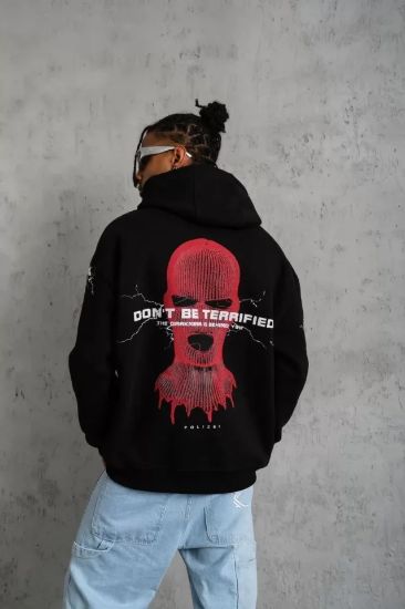 Erkek Maske Baskılı Kapüşonlu Sweat - Siyah resmi