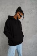Erkek Düz Kapüşonlu Sweat - Siyah resmi