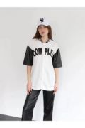 Complex Kolları Deri Kolej Oversize T-shirt - Beyaz resmi