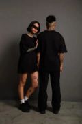 Erkek 24/1 Düz A Kalite Oversize T-shirt - Siyah resmi