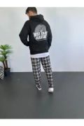 Erkek Sırt Baskılı Kapüşonlu Üç İplik Oversize Sweatshirt - Siyah resmi