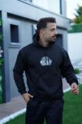 Erkek Sırt Baskılı Kapüşonlu Üç İplik Oversize Sweatshirt - Siyah resmi