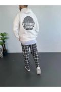 Erkek Baskılı Üç İplik Kapüşonlu Oversize Sweatshirt - Beyaz resmi
