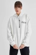 Kapüşonlu Sırt Baskılı Üç İplik Oversize Sweatshirt - Beyaz resmi