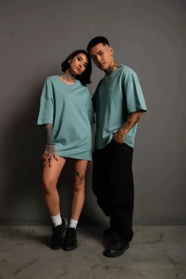 Erkek 24/1 Düz A Kalite Oversize T-shirt - Mint Yeşili resmi