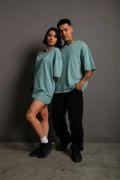 Erkek 24/1 Düz A Kalite Oversize T-shirt - Mint Yeşili resmi