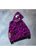 Erkek 2 İplik Bape Kapüşonu Fermuarlı Hırka - Mor resmi